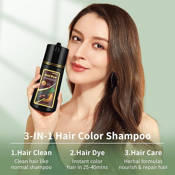 Coffee Hair Dye Shampoo 3 in 1 for Gray Hair, Long-lasting & Natural Hair Color Shampoo, Instant Shampoo Hair Dye for Men Women (16.9 Fl Oz, Coffee)