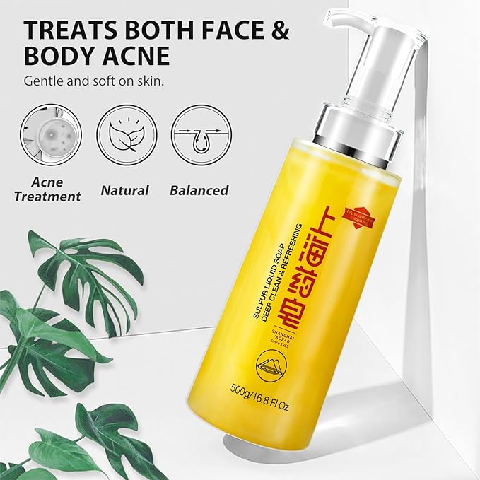 Bee & Flower Sulfur Soap Liquid Shampoo & Body Wash - Daily Head to Toe Skin Care Product for Men and Women - 16.8 Fl Oz - Pack of 2