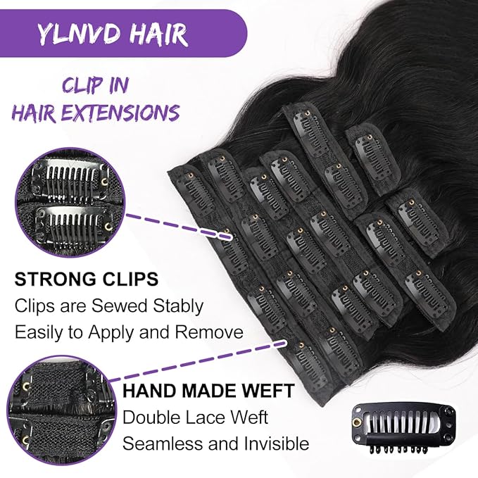 Body Wave Clip ins 14 Inch 8Pcs 110g Body Wave Clip in Hair Extensions Real Human Hair Brazilian Remy Human Hair Extensions for Women Per Set with 20 Clips Double Weft Natural Black