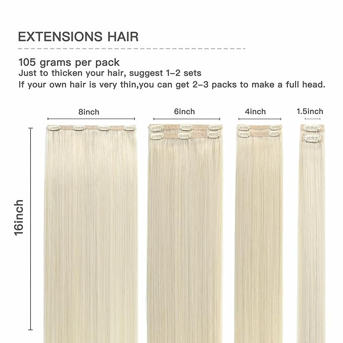 Platinum Blonde Hair Extensions Double Weft Clip in Hair Extensions Human Hair 16 Inch Blonde Real Human Hair Straight Long Remy Clip in Extensions 120g 7pcs