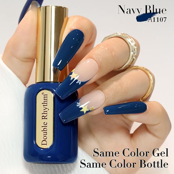 Double Rhythm 0.50 OZ Gel Polish Hema Free Same Color Same Bottle Golden Round Translucent Neutral Natural Milky 15 ML Jelly UV Polish Art DIY at Home (Navy Blue-C1107)