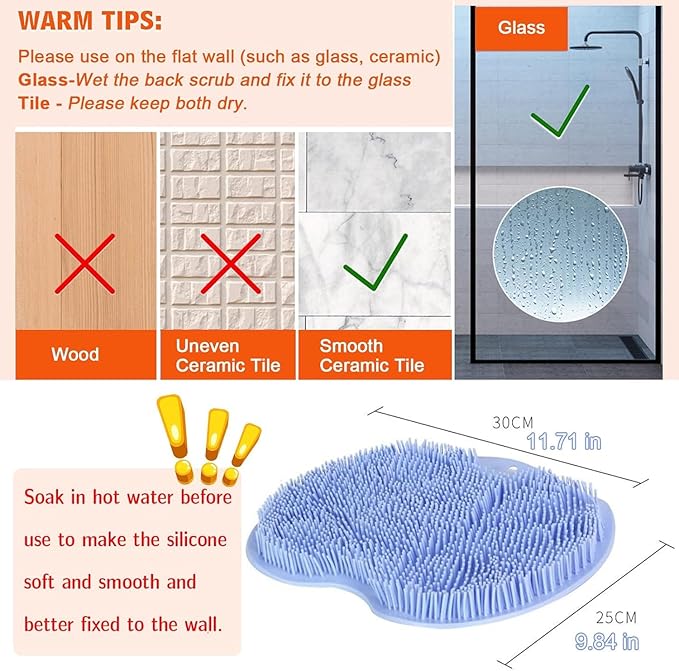 Shower Back & Foot Scrubber,Wall Mounted Back Scrubber Silicone Bath Massage Cushion Brush with Suction Cups,Bathroom Wash Foot Mat Exfoliating Dead Skin Foot Brush (L-Pink 1pcs)