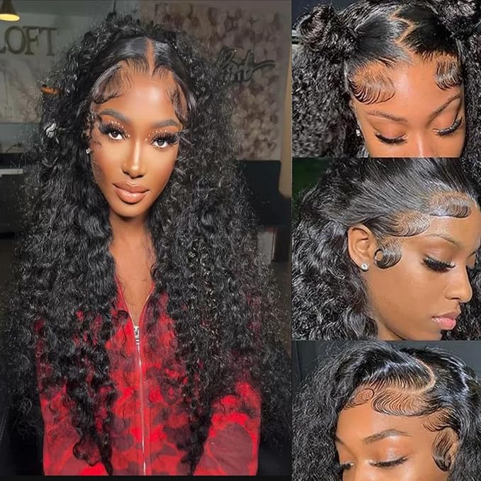 13x6 Deep Wave Lace Front Wigs Human Hair 22 Inch 200% Density Deep Curly Hd Lace Frontal Wig 13x6 Glueless Hd Lace Front Wigs Human Hair Pre Plucked Natural Black