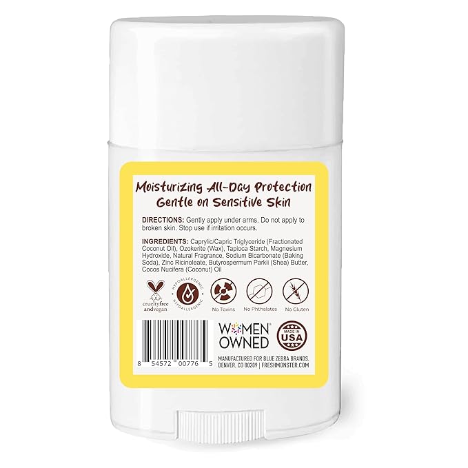 Fresh Monster Natural Deodorant for Kids & Teens I Mom's Choice Gold Award Winner | Aluminum-Free, Paraben-Free, Hypoallergenic I 24-Hour Protection I Coconut-Lemon Scent I 1.76 oz