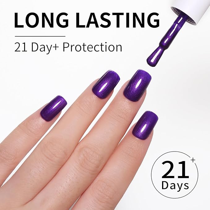 Purple Gel Polish Glitter Hema Free 0.34 OZ Same Color Same Top Cover Metal Purple Reflective Sparkle UV Polish Fall Winter Manicure Art DIY
