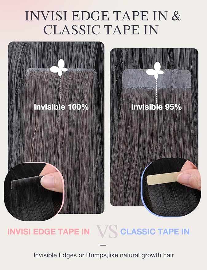 DOORES Invisi Edge Tape in Hair Extensions Human Hair, Dark Brown to Dirty Blonde 10 Injection Tape-ins with 10 Injection Tape-ins 50g 20 Inch, Injected Tape in Extensions