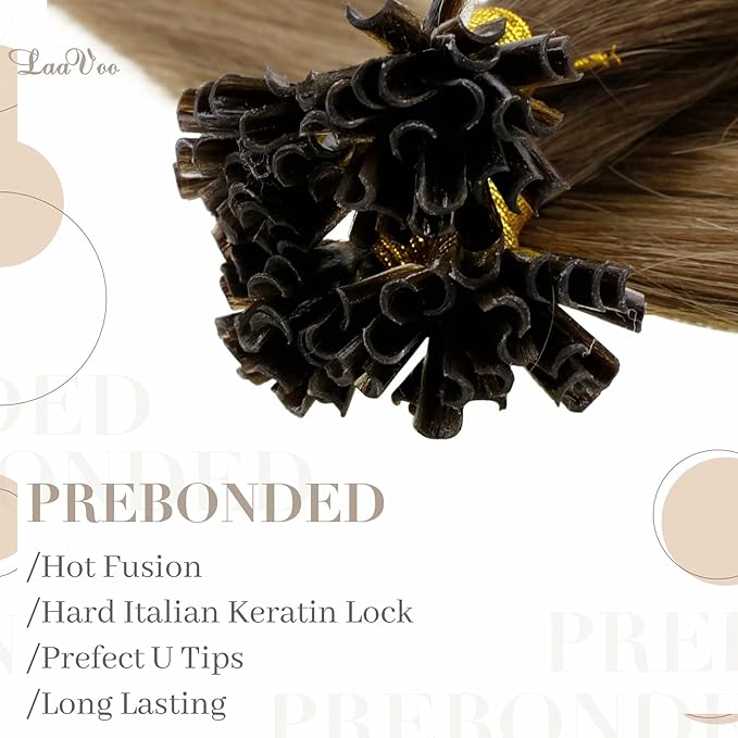 LaaVoo U Tip Hair Extensions Human Hair Balayage Brown K Tip Hair Extensions Real Human Hair Light Brown Mix Golden Brown 14 Inch 50g 50s