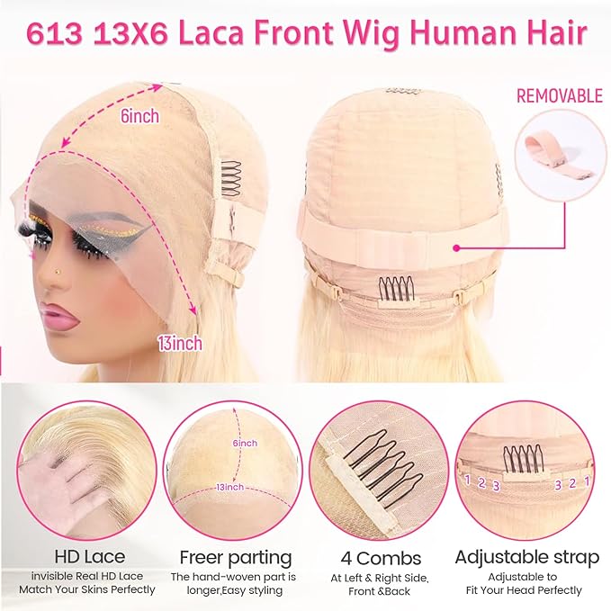 613 Lace Front Wig Human Hair 13x6 Blonde Wig Human Hair 613 Body Wave HD Lace Frontal Wigs Pre Plucked Blonde Lace Front Wigs for Women (28 inch)