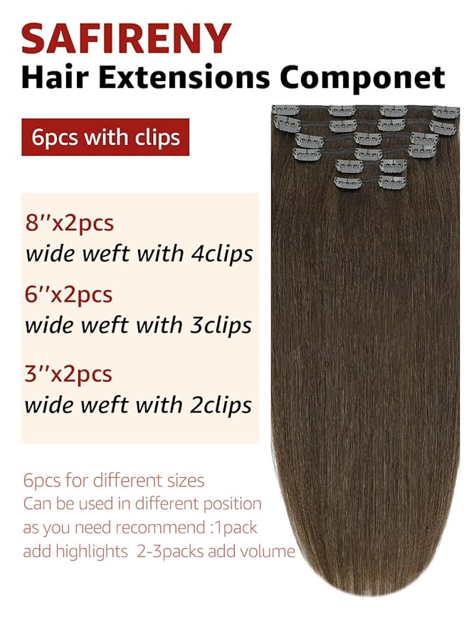 Clip in Hair Extensions Real Human Hair Medium Dark Brown,120g 18 Inch,Remy Human Hair Extensions Clip ins for Women,Natural Human Hair 6pcs Per Set with 18 Clips(#4,18'')