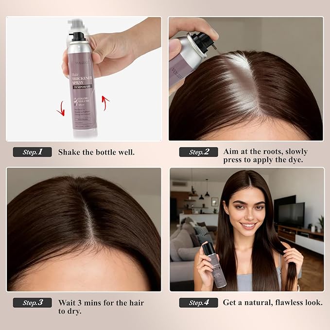VOLLUCK Hair Colored & Thickening Spray Black,Temporary Coloring Hair Thickener for Root Touch Up Spray, Grey Coverage Root Concealer for Women & Men, | Volumizing & Thickening |