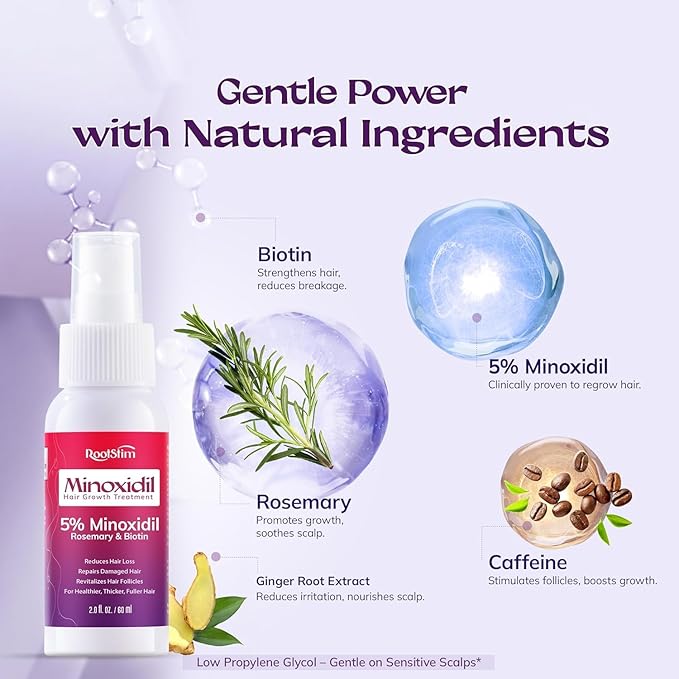 5% Minoxidil Spray for Women Hair Growth: RootStim Extra Strength Hair Regrowth Treatment with Rosemary & Biotin for Thinning Hair, Fuller & Healthier Hair - 2 Fl Oz