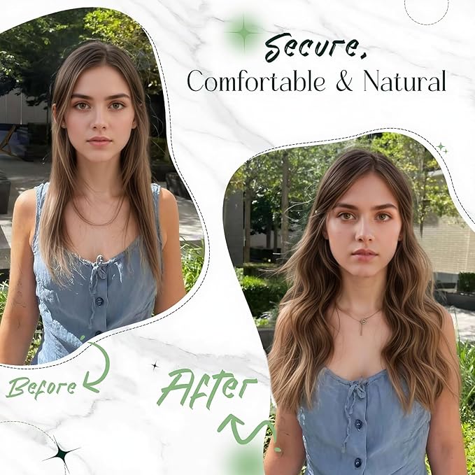 RUNATURE Wire Human Hair Extensions, Secret Wire Hair Extensions, Real Human Hairpieces with Transparent Wire, 14 Inch 70g #16P22 Dark Ash Blonde Highlight Light Blonde