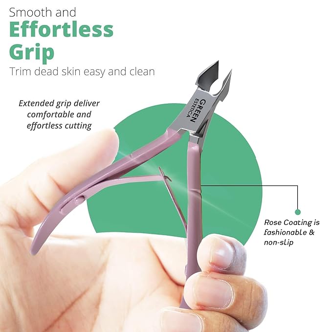 Professional Cuticle Trimmer with Cuticle Pusher Nail Cuticle Remover Nipper Silver Stainless Steel Sharp Blades Manicure Tools with Double Spring Nail Care Pedicure Nail Tools Home Spa (Rose)