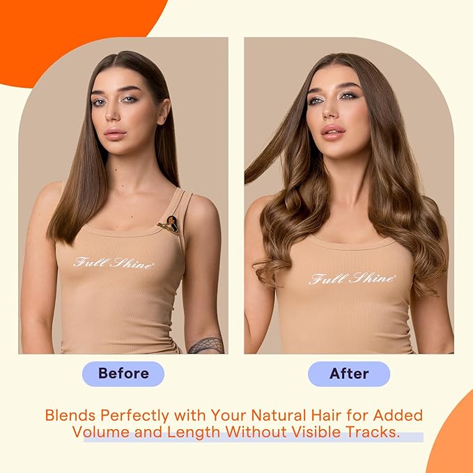 Full Shine Tape Ins Human Hair Extensions Color 4/24/4 Medium Brown Highlight Honey Blonde Human Hair Extensions Tape in 16 Inch Balayage Seamless Skin Weft Tape Extensions 20 Pieces 50 Grams