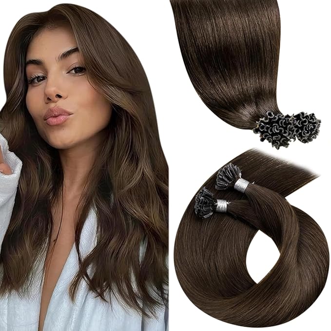 LaaVoo U tip Hair Extensions Human Hair Brown K Tip Hair Extensions Real Human Hair Hot Fusion KTips Extensions Brown Remy Straight 16 Inch 1g 50s/50g