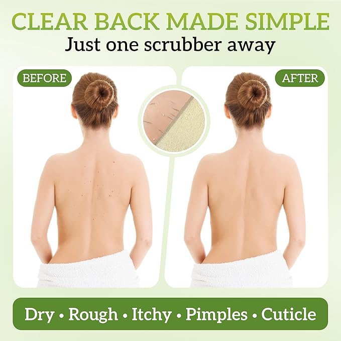 Natural Loofah Back Scrubber (Pack 1) - Exfoliating Sponge for Shower - Loofah Clean Back Deeply - Vegetable Scrubber for Men Women - 100% Biodegradable Compostable Plastic Free (31.5" x 11.8")