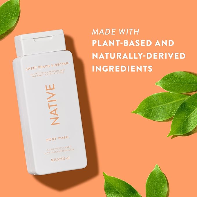 Native Body Wash Contains Naturally Derived Ingredients | For Women & Men, Sulfate, Paraben, & Dye Free Leaving Skin Soft and Hydrating | Sweet Peach & Nectar 18 oz