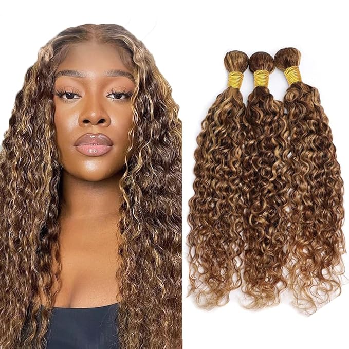 Honey Blonde Bundles Highlight Water Wave Bundle 26 28 30Inch Brazilian Virgin Hair 3 Bundles P4/27 Wet and Wavy Bundle Hair Weave