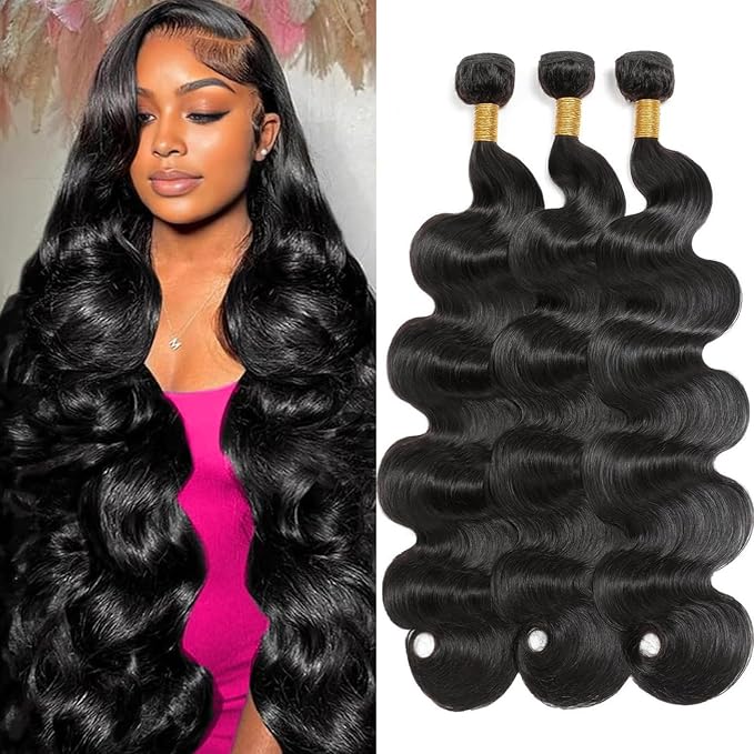 12A Human Hair Bundles 22 24 26 Inch Body Wave 3 Bundles Human Hair 100% Unprocessed Brazilian Virgin Hair Bundles Quick Weave Hair Extension Natural Black
