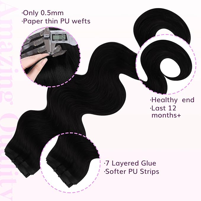 IDN BEAUTY Seamless Clip In Hair Extensions Human Hair Jet Black Real Remy Virgin Human Hair Seamless Clip Ins For Black Women PU Weft Invisible Edge Thick Soft Hair BW 110g 20 Inches