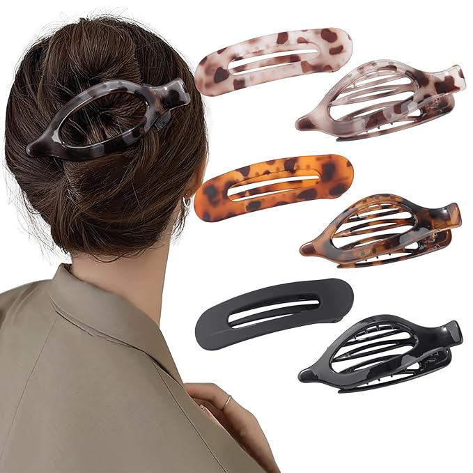 6 PCS French Flat Hair Clips for Women 2 Styles Large Matte Flat Claw Clips Strong Hold No-Slip French Hair Barrettes for Thick Thin Hair(Leopard 2)