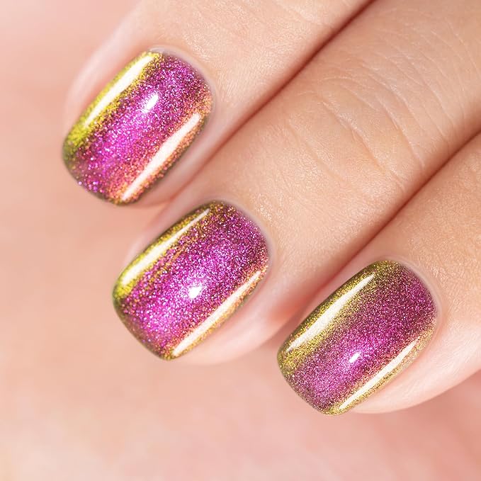 RARJSM Chameleon Gel Nail Polish Purple to Green Multichrome Color Changing Holographic Glitter Chrome Gel Polish Curing Requires Sparkle Shimmer Nail Gel Varnish Soak Off DIY at Home Salon 15ml