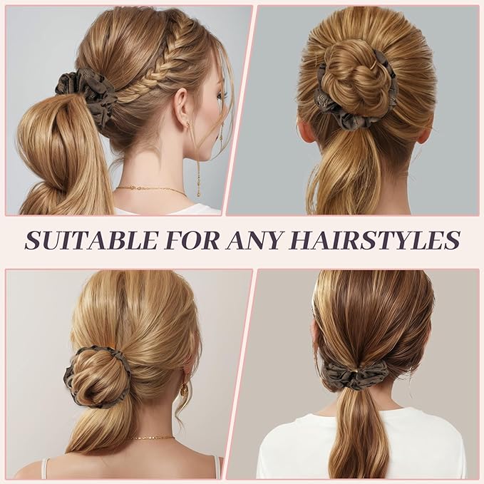 5Pcs Brown Satin Scrunchies for Women, Softer Than Silk Scrunchies, Fashion No Crease Hair Ties for Thin Thick Hair,Soft Hair Bands No Damage for Girls, Ideal Gifts for Women (Set 3)