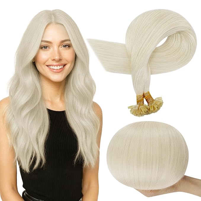 Full Shine 24 Inch K Tip Hair Extensions Real Human Hair Ice Blonde Ktip Human Hair Extensions 50 Grams Fusion Extensions Straight Remy Hair for Women add Length