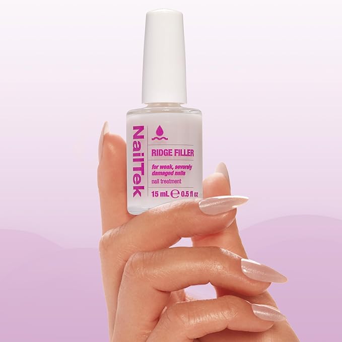 Nail Tek Ridge Filler Formula 4 – Clear Ridge Filler for Nails, Base Coat, Nail Strengthener Polish for Weak & Damaged Nails, 0.5 fl oz