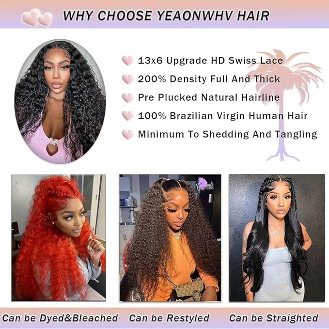 24 Inch Water Wave Lace Front Wigs Human Hair 13x6 Deep Part Curly Wig for Women 200 Density Water Wave Frontal Wigs Human Hair Pre Plucked