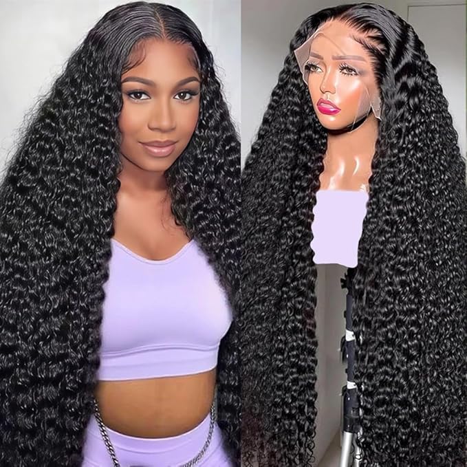 30 Inch Deep Wave Lace Front Wigs Human Hair 13x6 HD Lace Frontal Wigs for Women 200 Density Pre Plucked Brazilian Curly Human Hair Wig Glueless Deep Wave Wigs with Baby Hair