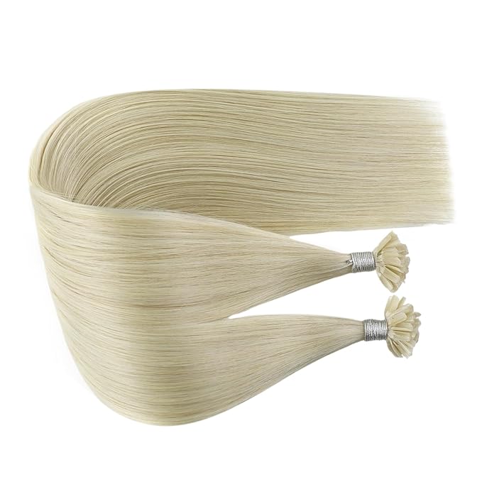 Fshine Pre Bonded Hair Extensions Real Human Hair White Blonde 20 Inch Nail Tip Keratin Bonding Human Hair Extensions 50g/50s Blonde Hair Extension Real Hair Bondings