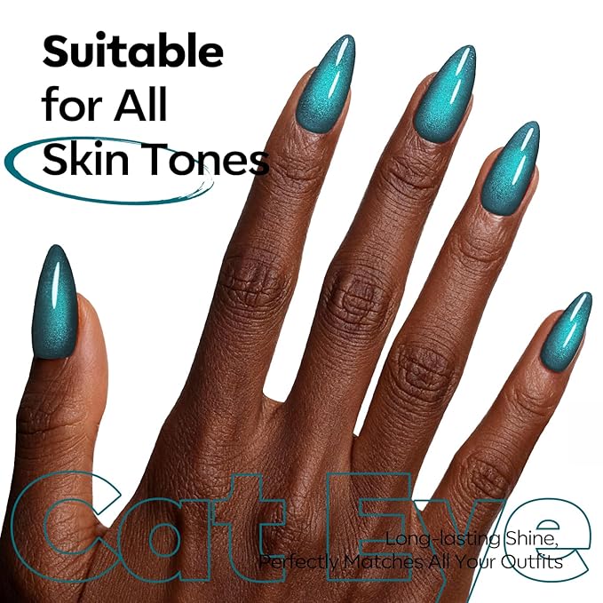 modelones Cat Eye Gel Nail Polish Silk Blue Cat Eye Gel Polish Holographic 9D Glass Glitter Multichrome Polish Peacock Blue Nail Polish with Magnet Soak Off Led 15ML