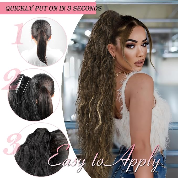 ENBEAUTIFUL 30" Claw Clip Ponytail Extension Long Wavy Ponytail Extension Synthetic Pony Tails Hair Extensions Clip in Synthetic Hair pieces for Women