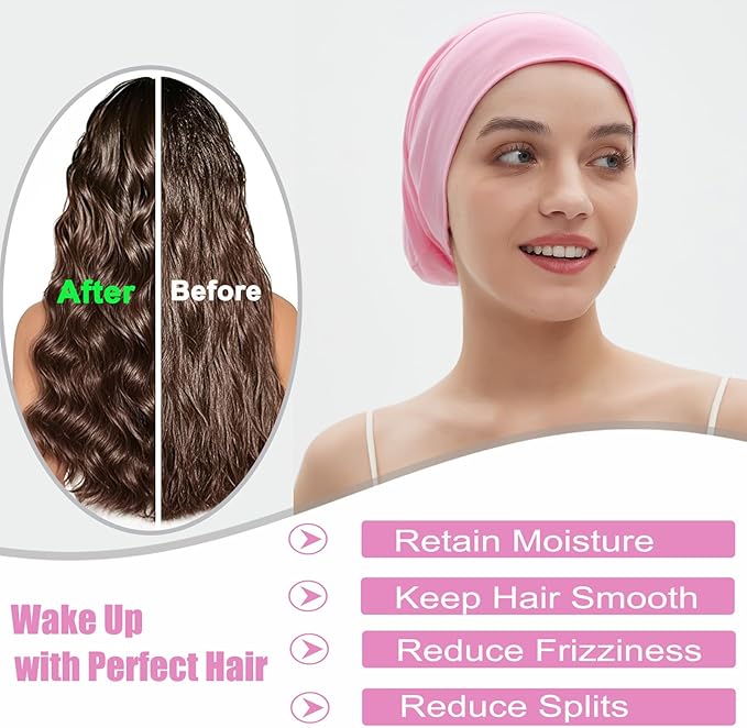 Sleep Cap Bonnet for Sleeping, Adjustable Cooling Ice Silk Lined Hair Bonnets for Natural Curly Braids Beanie Hat Women Men