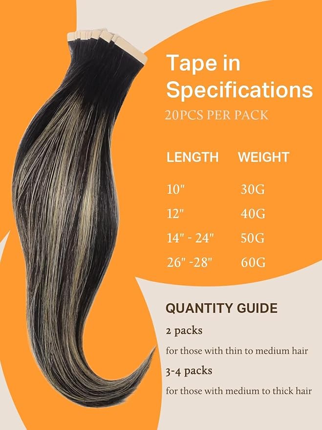 DOORES Tape in Hair Extensions Human Hair Balayage Natural Black to Light Blonde 24 Inch 20pcs 50g Human Hair Extensions Tape in Remy Natural Hair Extensions Straight