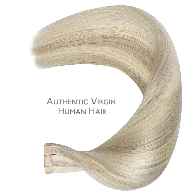WENNALIFE Tape in Hair Extensions Human Hair Ash Blonde Highlighted Platinum Blonde Tape in Extensions, 10pcs 30g 24 inch Remy Invisible Tape Ins Straight Soft Real