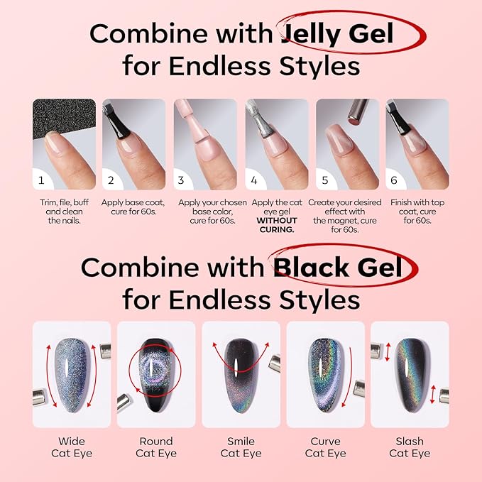 modelones Red Cat Eye Gel Nail Polish Magnetic Glitter Holographic Red Ruby Christmas Polish Reflective Jelly Translucent UV Gel Manicure 15 ML