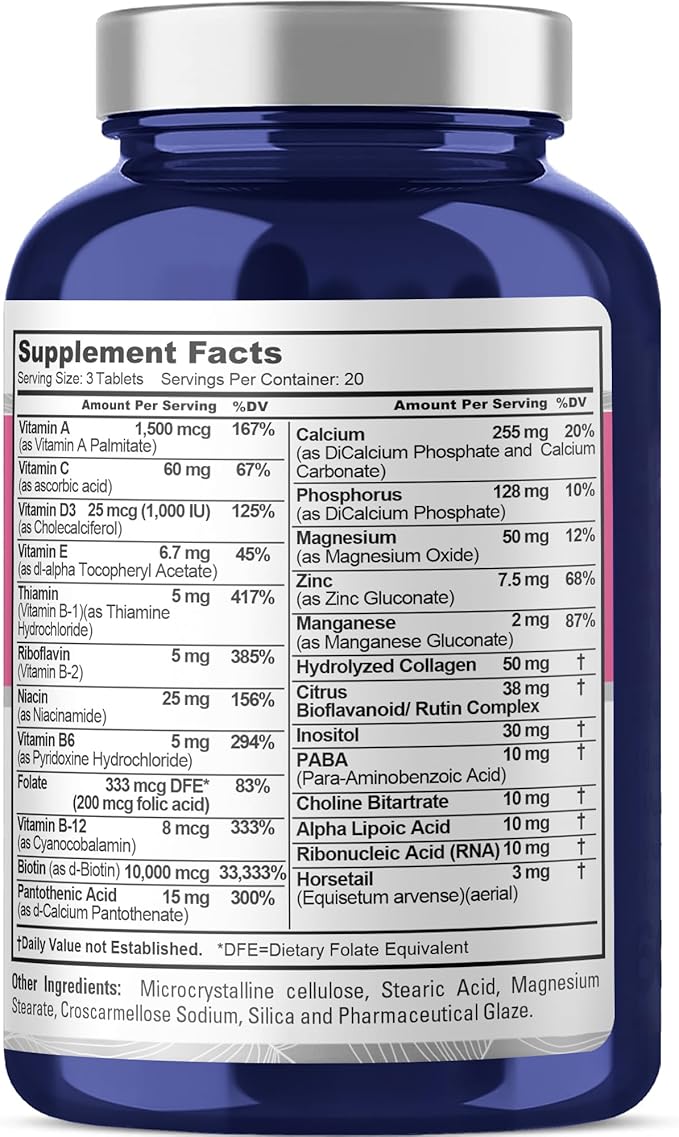 NusaPure Hair, Skin & Nails Formula with 10,000 mcg Biotin Per Serving 60 Tablets Vegetarian/Vegan, Non-GMO