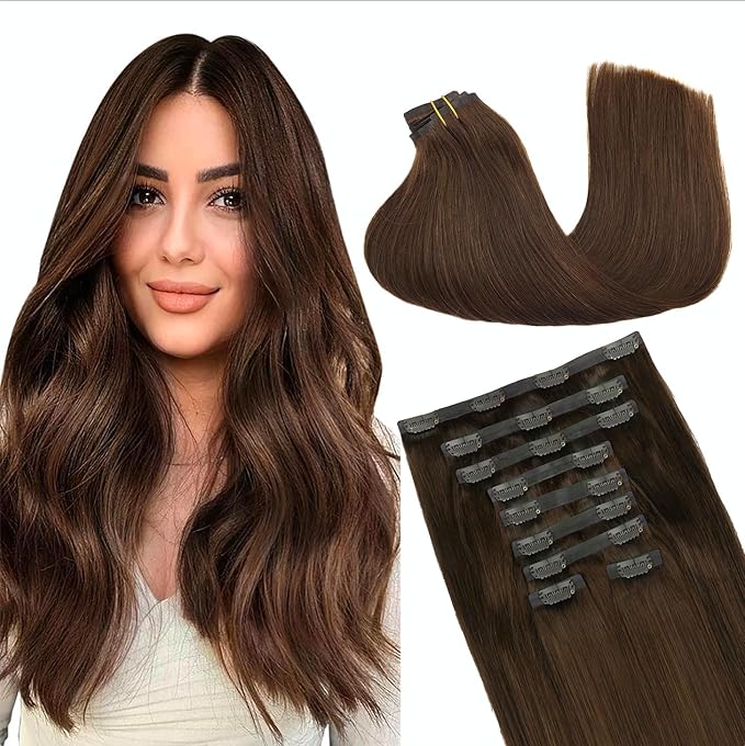 GOO GOO Clip in Hair Extensions Real Human Hair, Remy Human Hair Extensions Clip ins for Women, Natural Human Hair, 22inch 200g 9Pcs, #4A Chocolate Brown