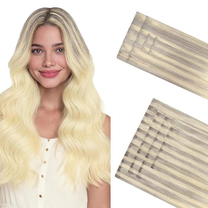 GOO GOO Invisi Edge Clip in Hair Extensions Set, 14inch 130g, 4pcs Injected Seamless PU Clip ins and 5pcs Classical PU Clip ins, Virgin Real Human Hair, #(T17/22) P60