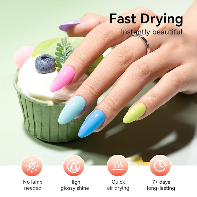 Regular Nail Polish Set 6 Rainbow Colors Pink Coral Mint Sky Blue Lavender & Azure Nail Polishes, Quick Dry, Non Gel, Opaque, Rich in Castor Oil, Nail Art DIY at Home Manicure Gift for Women