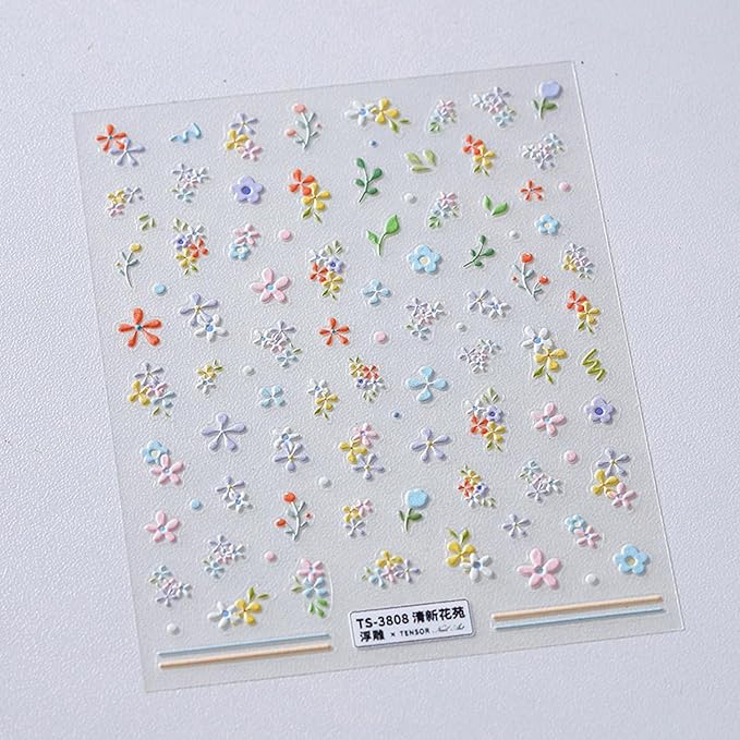 5D Embossed Flower Nail Stickers for Nail Art Summer Floral Leaf Nail Art Stickers Self-Adhesive Cute Nail Decals Supplies Design Sticker(1, Colorful Flower)