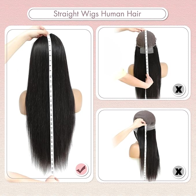 34Inch Straight Wigs Human Hair 13x6 Lace Front Wigs Human Hair Pre Plucked 200 Density HD Transparent Lace Frontal Wigs for Women Straight Glueless Wigs Human Hair Natural Color