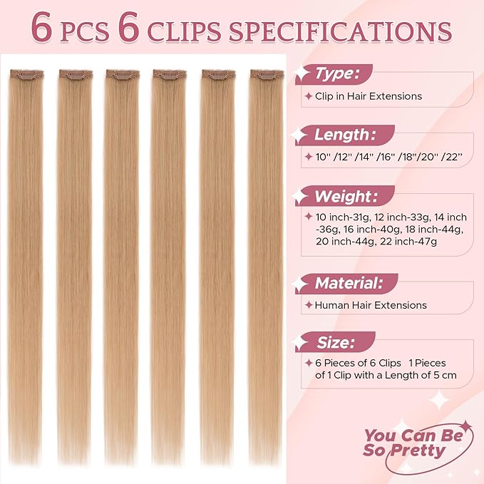 Clip in Hair Extensions Real Human Hair for Women, 16 Inch 40g 6pcs, Platium Blonde, Straight - Highlight, Add Volume and Length for Daily Wear, Parties, Weddings