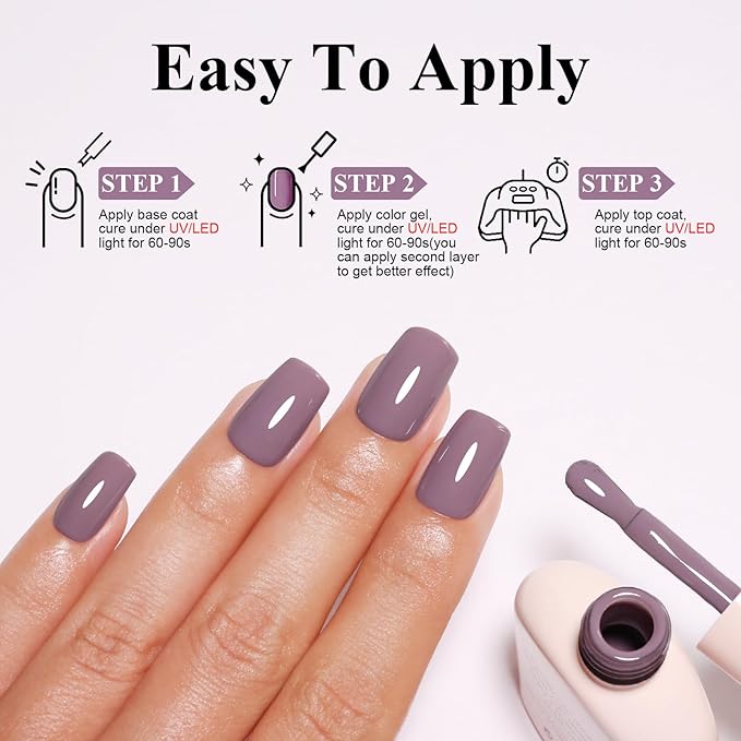 Imtiti 10ml Grey Purple Gel Nail Polish Long Lasting Soak Off UV LED Gel Polish Salon DIY at Home Gift for Women 1Pcs