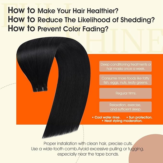 Full Shine Injected Tape ins Human Hair Extensions 16Inch Color 1 Jet Black Tape in Hair Extensions 40Gram 20PcsMachine Remy Skin Weft Seamless for Women Add Volume