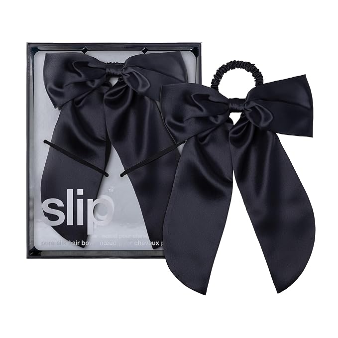Slip Pure Silk Hair Bow – Black – Oversized Mulberry Silk Bow with Built-In Hair Tie – Reduces Breakage, Creases & Frizz – Luxurious Hair Accessory