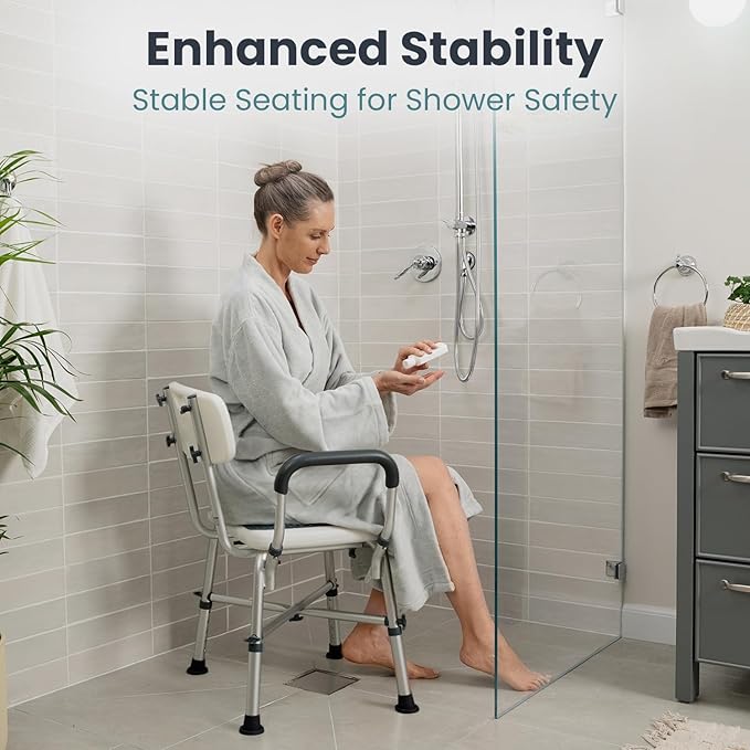 PELEGON Shower Chair for Elderly and Disabled (450lb) with Padded Armrests and Back, Adjustable Height Shower Seat, Heavy Duty Shower Chairs for Inside Shower, Handicap - Blue