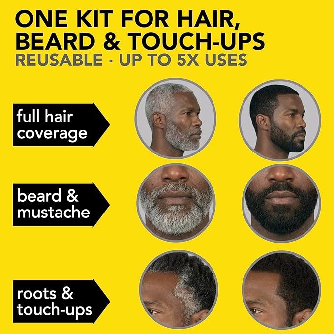 Cleverman Hair & Beard Dye Kit for Men, All-in-One Reusable Mens Hair Color, Natural Gray Coverage, Ammonia-Free Beard Mustache Dye for Men (Jet Black for Black Men, 2 Ounce (Pack of 1))